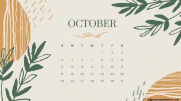 Floral October Calendar For Desktop Wallpaper