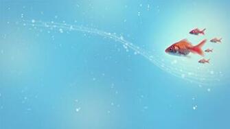 Water Bubbles And Gold Fish HD Wallpaper Blue