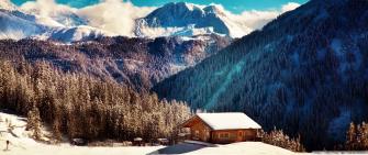 Mountain Chalet Winter Ultra HD Desktop Background Wallpaper For