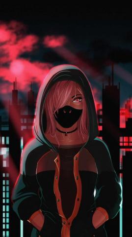 Hoodie Masked Girl Anime iPhone Wallpaper