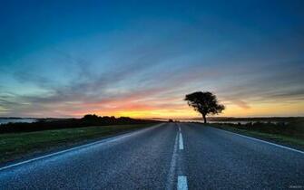 The Sunset Over Road HD Desktop Wallpaper