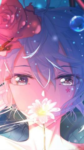 Miku Anime Girl Flowers Wallpaper