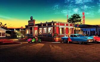 Restaurant Classic Car S Retro Wallpaper