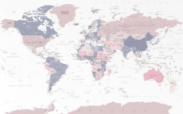 Pink And Purple Political World Map Wallpaper Mural