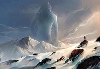 Giant Mountains Landscape Creature Category Fantasy Wallpaper