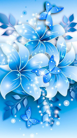Blue Flower Wallpaper With Butterflies And Bubbles