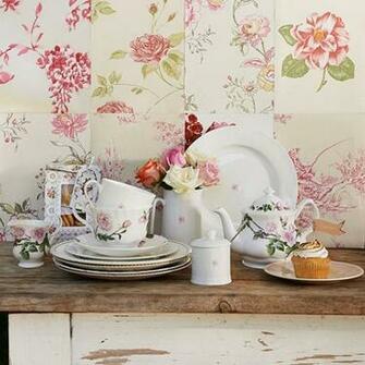 Shabby Chic Kitchen With Floral Wallpaper Garden Decorating