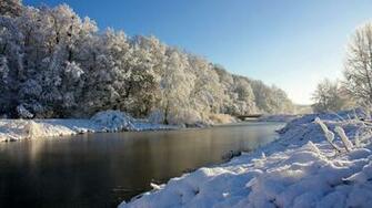 Wallpaper River Bridge Forest Snow Winter Large On The Desktop