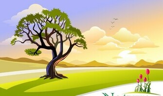 Cartoon Nature Background In Eps Format Including Moutain River