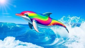 Rainbow Striped Dolphin Wallpaper Image