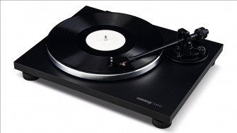 Modern Black Turntablewith Vinyl Record Wallpaper
