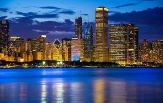 Wallpaper Water Lake Building Chicago Il Night City