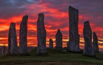 Wallpaper The Sky Clouds Sunset Red Stones Scotland Al