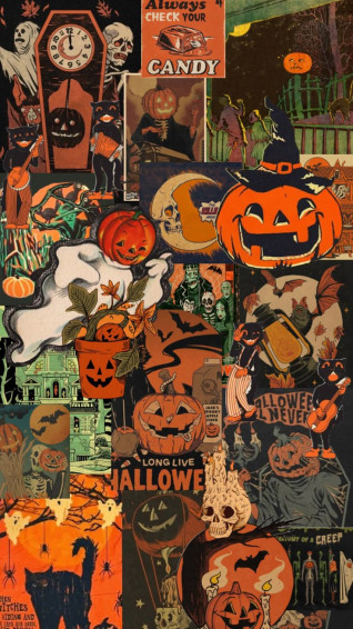 A Collage Of Halloween Image With Pumpkins Wallpaper