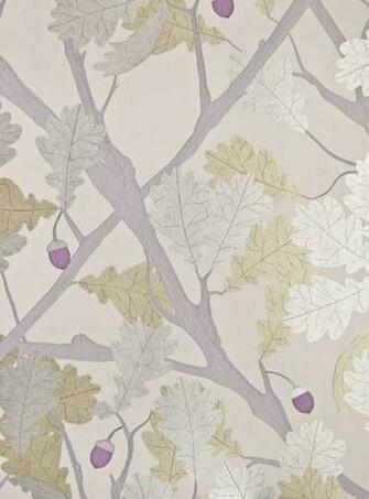 Wallpaper With Metallic Silver And Gilver Oak Tree Illustration