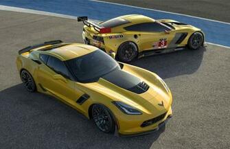 Yellow Corvette C7 Beside And Black Sports Car Parked On