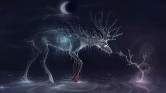 Spirite Fantasy Art Deer Butterfly Water Wood Moon Wallpaper