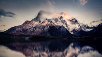 Mountains Wallpaper 4k Reflection Starry Sky Cold