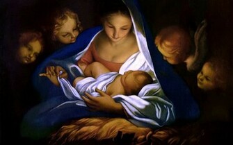 Mary And Baby Jesus With Cherubs Wallpaper