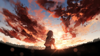 Anime Girl Watching Sunset 4k Wallpaper HD