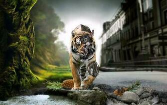 Desktop Wallpaper Tiger Robot Computer