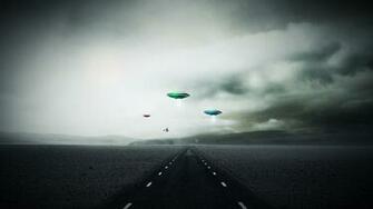 Ufo Spaceship Spacecraft Roads Landscapes Sky Clouds Alien Wallpaper