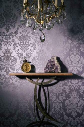 Giselle Damask Wallpaper In Country House Interior