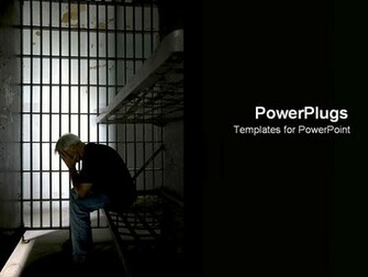 Lonely Man Sits In Jail Cell Powerpoint Template Background Of And