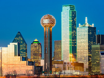 Dallas Reunion Tower Skyline At Night City In Texas United States