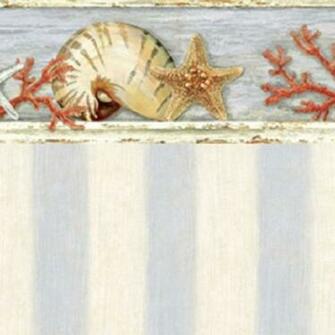 Dollhouse Wallpaper Coral Starfish Blue In Wide Stripe