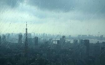 Japan Tokyo Cityscapes Urban Water Drops Tower Rain On Glass
