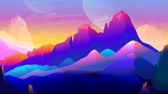 Rock Mountains Landscape Colorful Illustration Minimalist Wallpaper