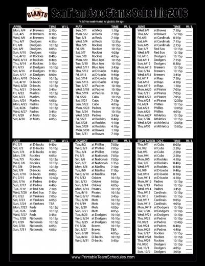 Sf Giants Schedule Printable Calendar