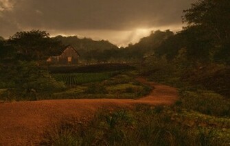 Wallpaper Art House Building Road Track Field Clouds Cloud