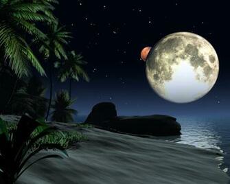 High Resolution 3d Scenery Computer Wallpaper Moon Space And Ocean