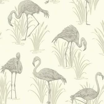 Vintage Lagoon Traditional Oriental Flamingo Textured Wallpaper