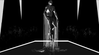 A Black And White Image Of Woman Standing On Platform Wallpaper