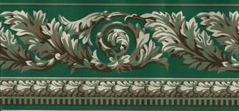 Acanthus Brown Tan Leaf Scroll On Green Wallpaper Border