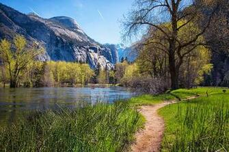 Desktop Wallpaper Yosemite Usa Path Nature Spring Mountains Lake