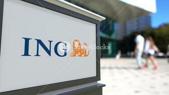 Street Signage Board With Ing Group Logo Blurred Office Center