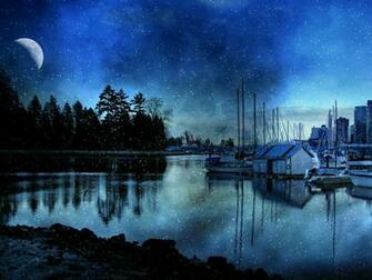 Crescent Moon Over Snowy Harbor Wallpaper
