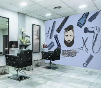 3d Hair Dryer 463rai Barber Shop Wallpaper Mural Self Adhesive