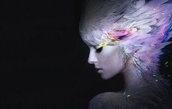 Wallpaper Girl Feathers Art Profile Black Background