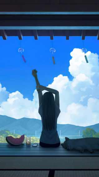 Summer Anime Girl With Dog Scenery 4k Wallpaper iPhone HD Phone 3380h