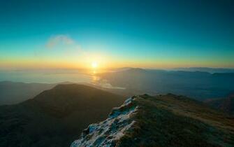 Sonnenuntergang Meer Berge Hintergrundbilder
