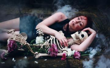Girl Hugging Skeleton Desktop Wallpaper