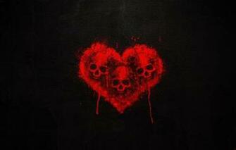 Skull Heart Blood Black Background Three Skulls Wallpaper Photos