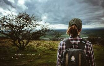 Wallpaper Girl Clouds Back Tail Cap Backpack Baseball
