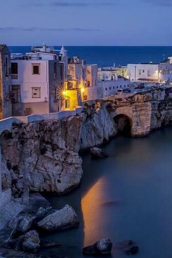 Italy Adriatic Sea Vieste City Night Houses Lights