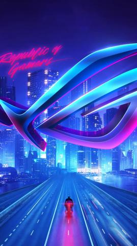 Rog Logo Neon City Night Buildings 4k Wallpaper
